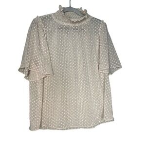 Everleigh smocked neck cream‎ polka dot blouse
